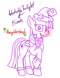 Size: 3558x4605 | Tagged: safe, artist:adorkabletwilightandfriends, imported from derpibooru, twilight sparkle, alicorn, pony, adorkable, adorkable twilight, boots, christmas, clothes, cute, dork, hat, hearth's warming, holiday, red nose, red nosed reindeer, santa hat, scarf, shoes, smiling, twilight sparkle (alicorn)