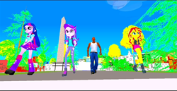 Size: 1391x720 | Tagged: safe, imported from derpibooru, starlight glimmer, sunset shimmer, twilight sparkle, equestria girls, equestria girls series, mirror magic, spoiler:eqg specials, carl johnson, grand theft auto, gta san andreas, mod