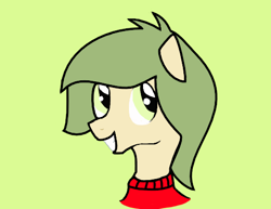 Size: 496x382 | Tagged: safe, artist:iloinen1, imported from ponybooru, oc, oc:yellow mash, earth pony, pony, clothes, looking up, male, simple background, smiling, solo, sweater, teeth