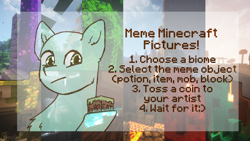 Size: 3840x2160 | Tagged: safe, artist:sinrinf, imported from derpibooru, oc, oc only, pony, chest fluff, commission, high res, hoof hold, minecraft, palindrome get, solo, your character here