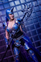 Size: 674x1024 | Tagged: safe, imported from derpibooru, nightmare moon, human, armor, breasts, cleavage, clothes, cosplay, costume, irl, irl human, photo, weapon