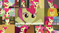 Size: 1280x721 | Tagged: safe, edit, edited screencap, editor:quoterific, imported from derpibooru, screencap, apple bloom, scootaloo, sweetie belle, earth pony, pegasus, pony, unicorn, appleoosa's most wanted, bridle gossip, going to seed, hearthbreakers, season 1, season 2, season 5, season 9, somepony to watch over me, the cutie pox, the fault in our cutie marks, adorabloom, apple bloom's bow, bipedal, blushing, bow, cute, female, filly, foal, hair bow, happy, offscreen character, smiling
