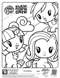 Size: 612x792 | Tagged: safe, imported from derpibooru, fluttershy, rainbow dash, twilight sparkle, alicorn, pegasus, pony, black and white, cloud, coloring page, cutie mark crew, grayscale, happy meal, horn, mcdonald's, monochrome, my little pony logo, printable, rainbow, straight hair, straight mane, toy, twilight sparkle (alicorn), wings