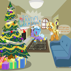 Size: 4000x4000 | Tagged: safe, artist:nitei, imported from derpibooru, sunflower spectacle, trixie, pony, unicorn, book, bookshelf, candy, candy cane, cardboard box, christmas, christmas lights, christmas ornament, christmas tree, clothes, coffee, coffee mug, couch, cute, decoration, diatrixes, excited, female, filly, filly trixie, fireplace, foal, food, footed sleeper, footie pajamas, garland, happy, hat, hearth's warming, hearth's warming tree, holiday, jumping, living room, magic, morning ponies, mother and child, mother and daughter, mug, onesie, pajamas, present, rug, show accurate, sled, snow, stockings, thigh highs, toy, tree, volumetric mouth, waking up, walking, wand, window, wreath, yelling, younger