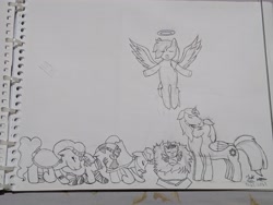 Size: 4096x3072 | Tagged: safe, artist:dawkinsdalmatian, imported from derpibooru, derpy hooves, saffron masala, shining armor, star swirl the bearded, twilight sparkle, zecora, oc, alicorn, pony, unicorn, zebra, #christmas, angel, bowing, brother and sister, dawkinsdalmatian, female, halo, incest, infidelity, kneeling, male, nativity, nativity scene, photo, reverence, shiningsparkle, shipping, siblings, straight, traditional art, twicest