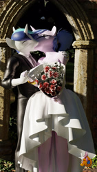 Size: 2160x3840 | Tagged: safe, artist:velvetcharm, imported from derpibooru, shining armor, oc, oc:steamy, anthro, 3d, canon x oc, clothes, commission, commissioner:steamy, dress, furry, glasses, high res, marriage, watermark, wedding, wedding dress, ych result