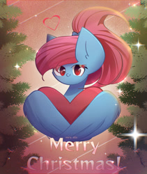 Size: 1800x2130 | Tagged: safe, artist:miryelis, imported from derpibooru, oc, oc only, oc:rainven wep, pegasus, pony, christmas, christmas tree, heart, holiday, looking at you, merry christmas, smiling, smiling at you, solo, text, tree, wings