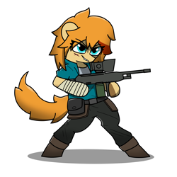 Size: 2000x2000 | Tagged: safe, artist:deltarainrum, imported from derpibooru, oc, oc only, earth pony, semi-anthro, bipedal, clothes, digital art, gun, high res, simple background, solo, weapon, white background