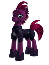 Size: 1500x2000 | Tagged: safe, artist:argos90, imported from derpibooru, fizzlepop berrytwist, tempest shadow, pony, unicorn, 3d, armor, broken horn, female, g4, g4 to g5, g5, horn, mare, my little pony: a new generation, simple background, solo, transparent background