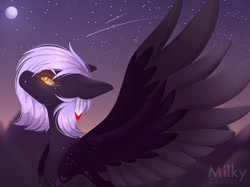 Size: 1920x1434 | Tagged: safe, artist:milkycloudss, imported from derpibooru, oc, oc:cloudy night, pegasus, pony, moon, night, solo