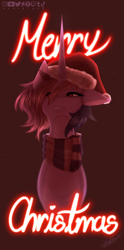 Size: 1404x2838 | Tagged: safe, artist:sparkie45, imported from derpibooru, oc, pony, unicorn, christmas, clothes, hat, holiday, santa hat, scarf, solo