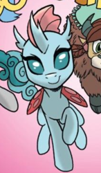 Size: 370x633 | Tagged: safe, artist:tonyfleecs, edit, idw, imported from derpibooru, ocellus, yona, changedling, changeling, spoiler:comicfeatsoffriendship03, cloven hooves, comic, cropped, smiling, solo focus