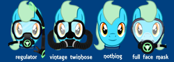 Size: 6650x2380 | Tagged: safe, artist:akififi, imported from derpibooru, oc, oc:sea glow, pony, dive mask, full face mask, respirator, scuba gear, smiling, solo