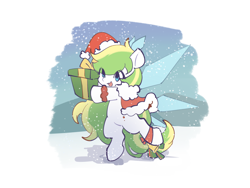 Size: 2160x1620 | Tagged: safe, artist:左左, imported from derpibooru, oc, oc only, oc:tea fairy, earth pony, pegasus, pony, bipedal, christmas, holiday, open mouth, present