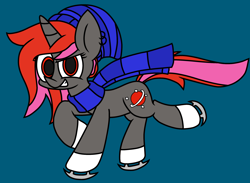 Size: 2800x2055 | Tagged: safe, artist:derpyalex2, imported from derpibooru, oc, oc only, pony, unicorn, beanie, clothes, hat, high res, ice skates, ice skating, scarf, skates, solo