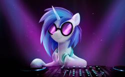 Size: 1332x822 | Tagged: safe, artist:voxaro, imported from derpibooru, dj pon-3, vinyl scratch, pony, unicorn, female, g4, g4 to g5, g5, mare, my little pony: a new generation, smiling, solo, turntable