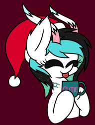 Size: 1795x2351 | Tagged: safe, artist:derpyalex2, imported from derpibooru, oc, oc only, kirin, pony, :p, chocolate, christmas, food, hat, holiday, hot chocolate, jewelry, kirin oc, mug, necklace, santa hat, tongue out