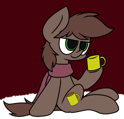 Size: 2179x2096 | Tagged: safe, artist:derpyalex2, imported from derpibooru, oc, oc only, oc:brewer, oc:noble brew, earth pony, pony, clothes, coffee, coffee mug, high res, mug, scarf, snow