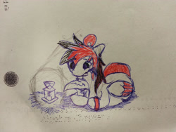 Size: 2828x2121 | Tagged: safe, artist:euphorictheory, imported from derpibooru, oc, oc only, oc:wolfbane, pegasus, pony, arm band, colored wings, ear piercing, female, floppy ears, high res, lantern, mare, paper, piercing, reading, solo, traditional art, wings