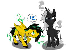 Size: 3000x2100 | Tagged: safe, artist:dar, imported from derpibooru, oc, oc only, oc:lightning bug, oc:polaris, pegasus, pony, unicorn, fanfic:song of seven, black hooves, black mane, burnt, clothes, cutie mark, cyan eyes, electricity, female, gem, glasses, green eyes, grin, high res, horn, jewelry, leonine tail, male, mare, necklace, nervous, nervous grin, pegasus oc, purple eyes, shocked, silver hooves, silver mane, simple background, smiling, spikey mane, stallion, striped mane, sweat, tail, transparent background, unicorn oc