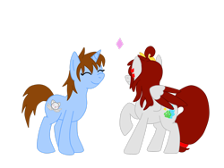 Size: 2828x2121 | Tagged: safe, artist:chibiamu99, artist:euphorictheory, imported from derpibooru, oc, oc only, oc:catbell, oc:wolfbane, pegasus, pony, unicorn, colored wings, duo, ear piercing, female, hairband, high res, mare, piercing, raised hoof, simple background, spread wings, transparent background, wings