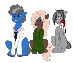 Size: 2500x2160 | Tagged: safe, artist:brainiac, imported from derpibooru, oc, oc only, oc:blackjack, oc:buckminster, oc:somber, oc:uncharted pages, pony, unicorn, derpibooru community collaboration, fallout equestria, fallout equestria: project horizons, 2022 community collab, chest fluff, high res, simple background, transparent background