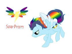 Size: 2828x2121 | Tagged: safe, artist:euphorictheory, imported from derpibooru, oc, oc only, oc:soar prism, pegasus, pony, colored wings, flying, high res, male, offspring, parent:rainbow dash, parent:soarin', parents:soarindash, simple background, solo, spread wings, stallion, text, transparent background, wings