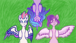 Size: 1024x576 | Tagged: safe, artist:karathepony, imported from derpibooru, izzy moonbow, pipp petals, zipp storm, pegasus, pony, unicorn, female, g5, mare, my little pony: a new generation, trio