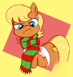 Size: 619x650 | Tagged: safe, artist:cookieboy011, imported from derpibooru, ms. harshwhinny, earth pony, pony, christmas, clothes, frown, holiday, scarf, solo, striped scarf