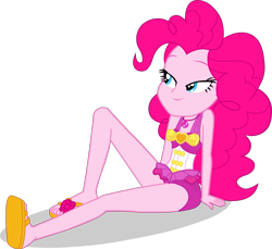 Size: 1603x1471 | Tagged: safe, artist:dustinwatsongkx, imported from derpibooru, pinkie pie, equestria girls, equestria girls series, forgotten friendship, x marks the spot, bare shoulders, clothes, feet, female, geode of sugar bombs, magical geodes, pinkie pie swimsuit, sandals, simple background, sleeveless, solo, swimsuit, transparent background, vector
