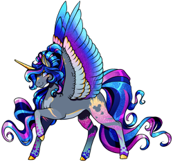 Size: 1920x1795 | Tagged: safe, artist:oneiria-fylakas, imported from derpibooru, oc, oc:princess fantasy, alicorn, pony, colored wings, female, mare, multicolored wings, rainbow power, simple background, solo, transparent background, wings