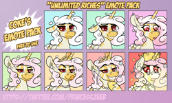 Size: 2224x1334 | Tagged: safe, artist:cocaine, imported from derpibooru, oc, oc:princess coke, alicorn, zebra, zebra alicorn, crown, emoji, gold, jewelry, looking at you, regalia, smiling, tiara