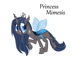 Size: 1544x1349 | Tagged: safe, artist:torusthescribe, imported from derpibooru, oc, oc only, changeling, changeling queen, changepony, hybrid, blue changeling, changeling queen oc, eyelashes, female, interspecies offspring, offspring, parent:queen chrysalis, parent:shining armor, parents:shining chrysalis, raised hoof, simple background, solo, story included, transparent background