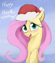 Size: 698x798 | Tagged: safe, artist:dotkwa, imported from derpibooru, fluttershy, pegasus, blushing, christmas, female, hat, holiday, mare, santa hat, solo