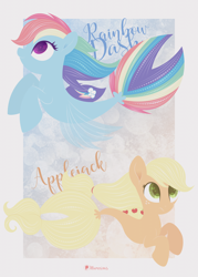 Size: 4624x6472 | Tagged: safe, artist:illumnious, imported from derpibooru, applejack, rainbow dash, earth pony, pegasus, pony, seapony (g4), applejack's hat, bubble, clothes, cowboy hat, cute, dorsal fin, female, fin wings, fins, fish tail, flowing mane, flowing tail, green eyes, hat, pink eyes, seaponified, seapony applejack, seapony rainbow dash, see-through, signature, simple background, smiling, species swap, swimming, tail, underwater, water, wings, yellow mane