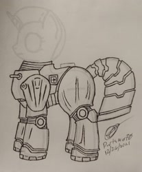 Size: 2792x3365 | Tagged: safe, artist:darthalex70, imported from derpibooru, oc, oc only, pony, fallout equestria, armor, fallout, high res, power armor, sketch, solo, steel ranger, traditional art