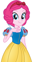 Size: 1024x1938 | Tagged: safe, artist:emeraldblast63, imported from derpibooru, pinkie pie, equestria girls, clothes, clothes swap, cosplay, costume, disney, disney princess, dress, gloves, gown, motorcross, simple background, snow white, solo, transparent background