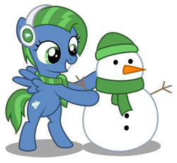 Size: 3970x3650 | Tagged: safe, artist:strategypony, imported from derpibooru, oc, oc only, oc:sky cleaner, pegasus, pony, bipedal, clothes, earmuffs, female, filly, foal, high res, pegasus oc, scarf, simple background, snowman, transparent background