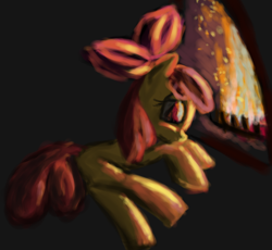 Size: 1622x1491 | Tagged: safe, artist:battyboopers, artist:staremastershy, imported from derpibooru, apple bloom, earth pony, pony, female, filly, fireplace, foal, resting, solo