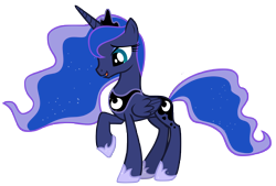 Size: 9574x6480 | Tagged: safe, artist:andoanimalia, imported from derpibooru, princess luna, alicorn, pony, luna eclipsed, absurd resolution, crown, female, folded wings, hoof shoes, jewelry, mare, open mouth, raised hoof, regalia, simple background, smiling, solo, transparent background, vector, wings