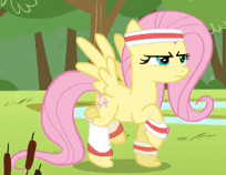 Size: 204x158 | Tagged: safe, imported from derpibooru, screencap, fluttershy, pegasus, pony, hurricane fluttershy, season 2, animated, cropped, exercise, female, gif, gif for breezies, loop, mare, outdoors, picture for breezies, pink mane, pink tail, shadow, solo, spread wings, sweatband, tail, trotting, trotting in place, wings