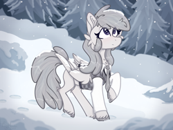 Size: 2160x1620 | Tagged: safe, artist:tizhonolulu, imported from derpibooru, oc, oc only, oc:sigma dash, pegasus, pony, 2021, clothes, female, mare, pegasus oc, present, snow, solo, walking