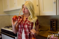 Size: 1280x853 | Tagged: safe, artist:pixelvixens, imported from derpibooru, applejack, human, apple, clothes, cosplay, costume, food, irl, irl human, kitchen, photo