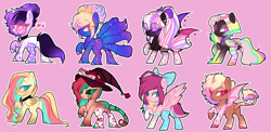 Size: 3225x1571 | Tagged: safe, artist:kyannepopys, imported from derpibooru, oc, oc only, bat pony, original species, pony, base used, bat pony oc, bat wings, choker, hat, kitsune, kitsune pony, multicolored hair, purple background, rainbow hair, simple background, wings, witch hat