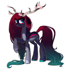 Size: 698x765 | Tagged: safe, artist:nazori, imported from derpibooru, oc, oc only, pony, antlers, eyelashes, female, flower, mare, raised hoof, simple background, solo, transparent background