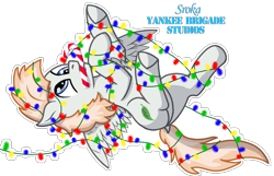 Size: 1344x868 | Tagged: safe, artist:sroka001, oc, pony, unicorn, christmas, christmas lights, cute, holiday, on back, simple background, solo, transparent background