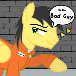 Size: 1280x1280 | Tagged: safe, artist:thunder burst, imported from derpibooru, oc, oc:thunder burst, pegasus, bad guy, base used, clothes, gay pride flag, looking left, pride, pride flag, prison outfit, solo