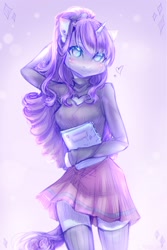 Size: 2000x3000 | Tagged: safe, artist:zefirka, imported from derpibooru, rarity, anthro, unicorn, clothes, ear piercing, earring, heart, jewelry, keyhole turtleneck, looking at you, notebook, piercing, skirt, socks, solo, sweater, thigh highs, turtleneck
