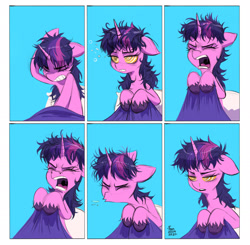 Size: 2040x2000 | Tagged: safe, artist:fanzeem, imported from derpibooru, twilight sparkle, alicorn, pony, bedsheets, comic, floppy ears, high res, messy mane, nostril flare, nostrils, pillow, sick, sneeze cloud, sneezing, snot, solo, tired, twilight sparkle (alicorn)
