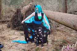 Size: 1280x851 | Tagged: safe, artist:pixelvixens, imported from derpibooru, queen chrysalis, human, barefoot, clothes, cosplay, costume, feet, forest, irl, irl human, pants, photo, ripped pants, torn clothes